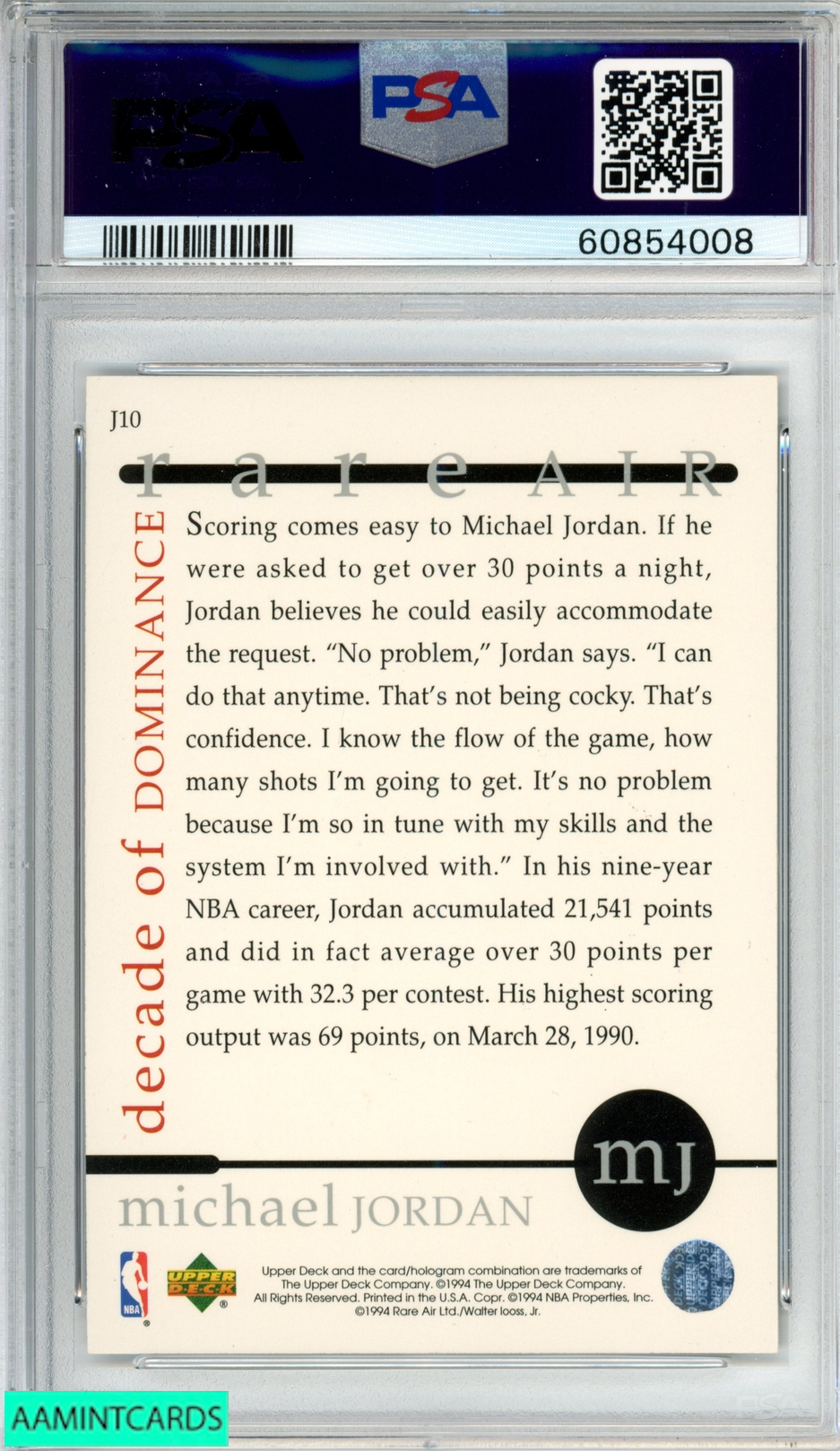 1994 UPPER DECK MJ RARE AIR DECADE OF DOMINANCE MICHAEL
