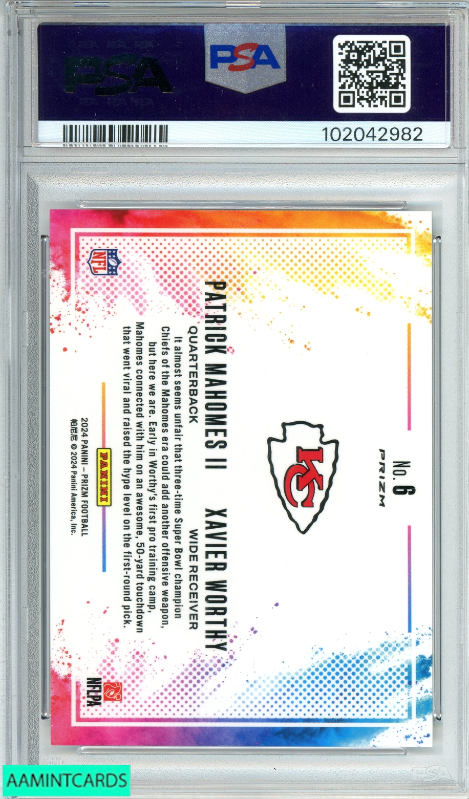 2024 PANINI PRIZM MAHOMES II WORTHY #6 COLOR BLAST DUOS RC PSA 10