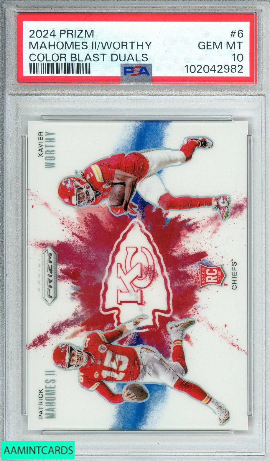2024 PANINI PRIZM MAHOMES II WORTHY #6 COLOR BLAST DUOS RC PSA 10